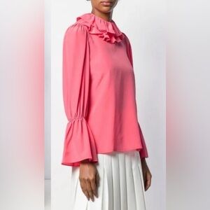 Tory Burch Ruffled vivid Pink silk Blouse
